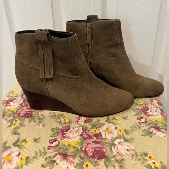 Cole Haan Suede Booties in Olive Green - Picture 2 of 9